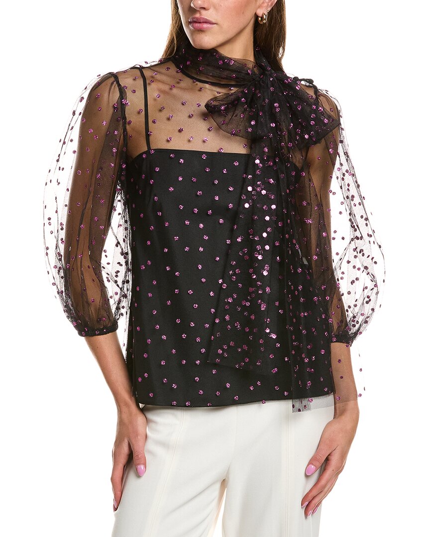Red Valentino Net Lace & Glitter Blouse In Purple