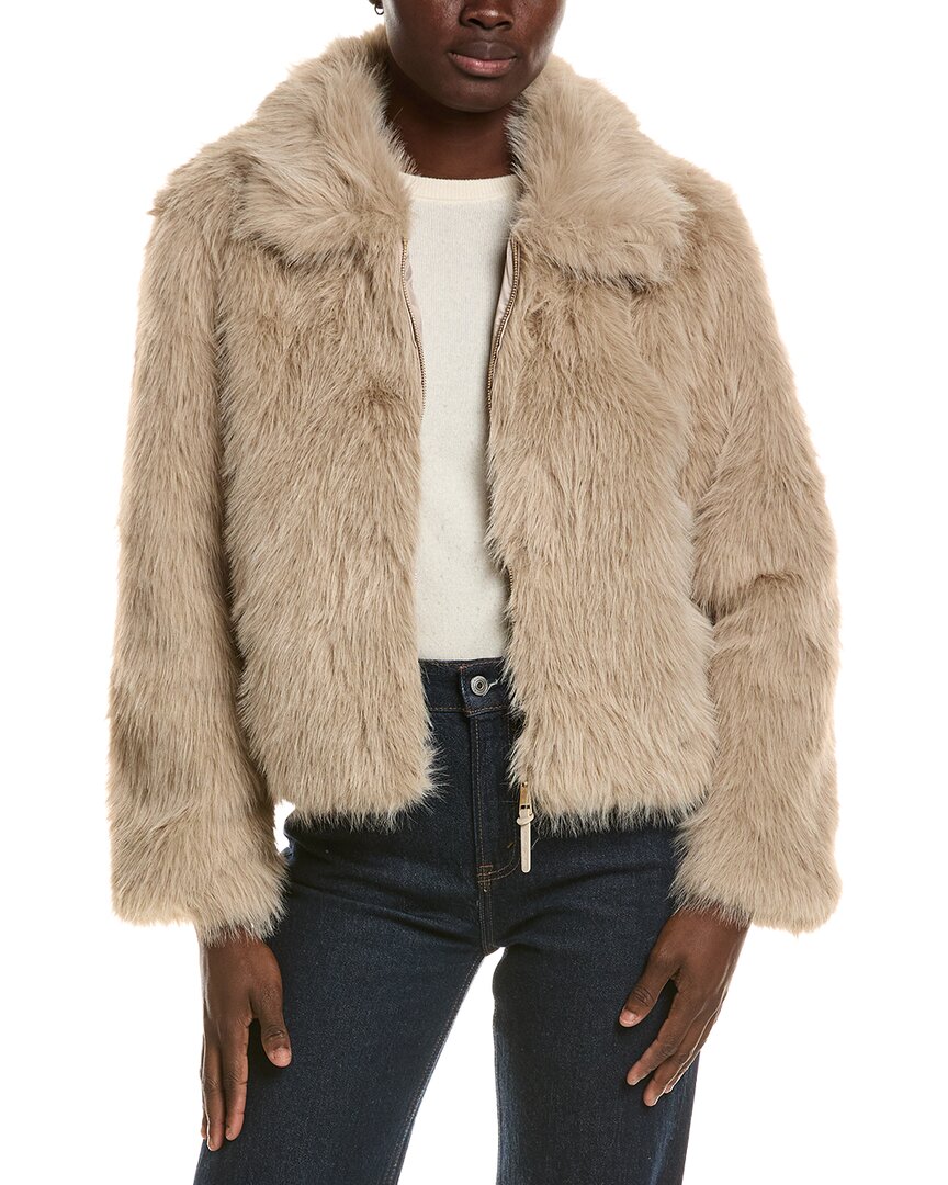 Noize Juliet Short Vegan Fur Coat In Brown