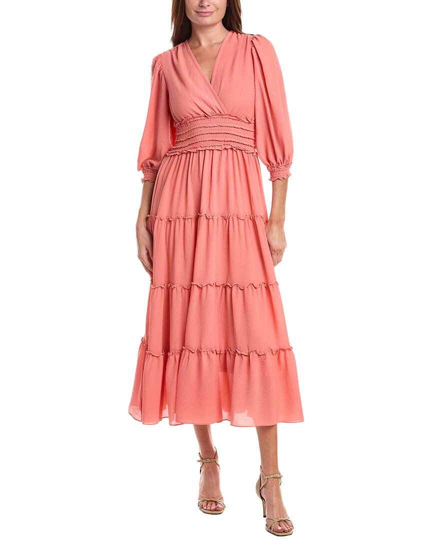 Max Studio Puff Sleeve V-neck Midi Dress In Pink