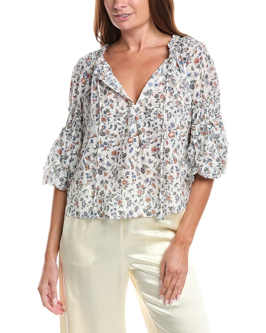 Max Studio Scoop Neck Ballon Sleeve Blouse In White