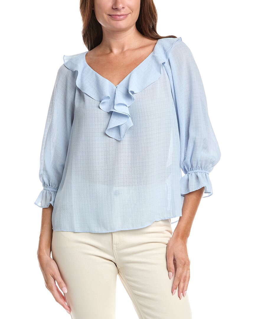 Max Studio Sleeve Ruffle Front Blouse In Blue