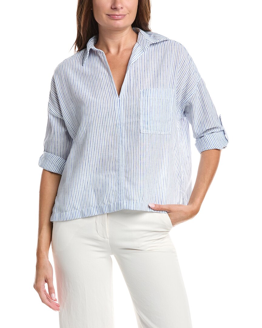 Max Studio Tab Sleeve Woven V-neck Shirt