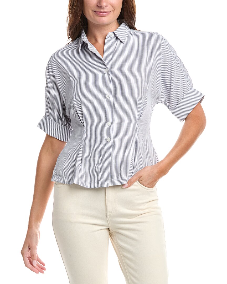 Max Studio Roll Cuff Pintuck Button Front Shirt In Gray