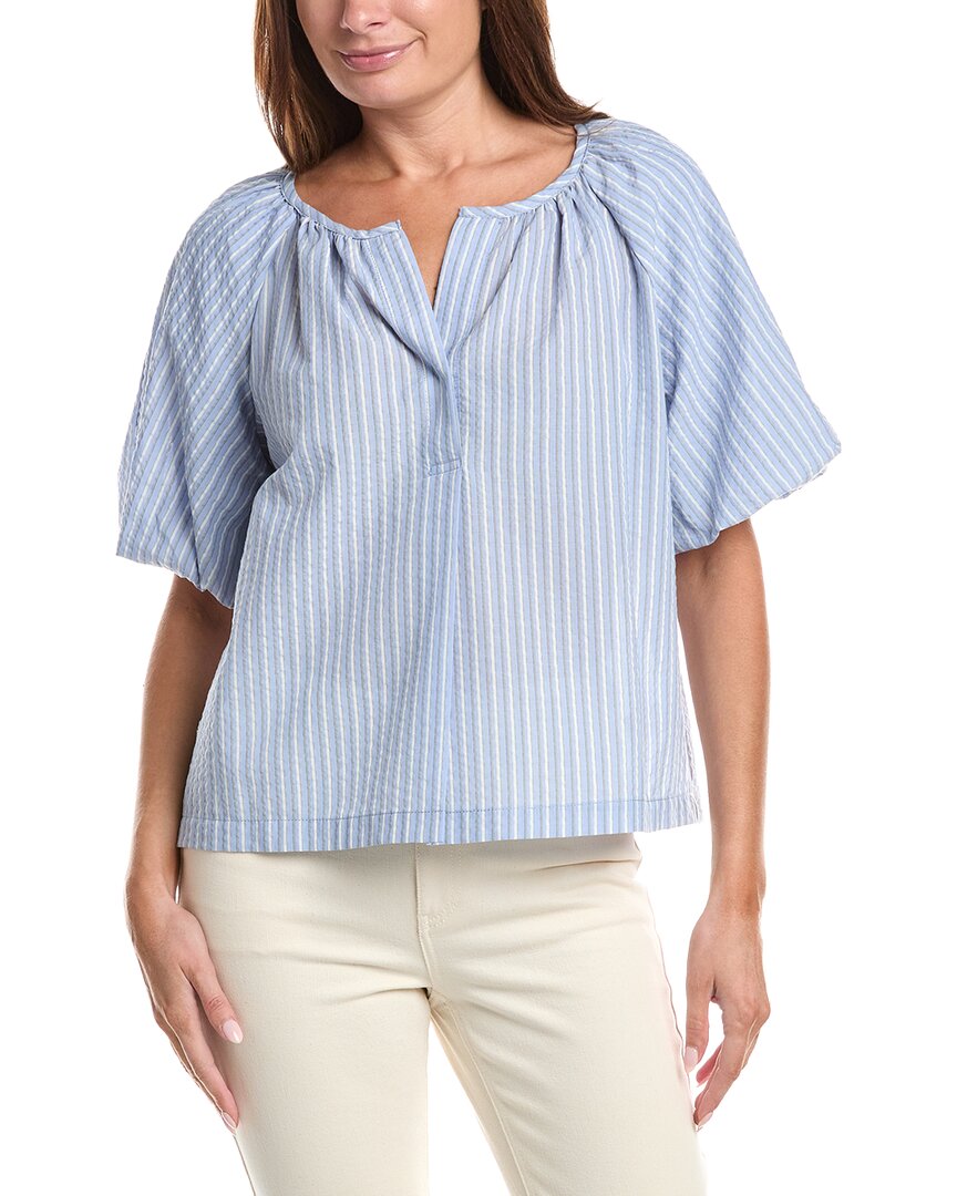 Max Studio Bubble Sleeve Seersucker Shirt In Blue