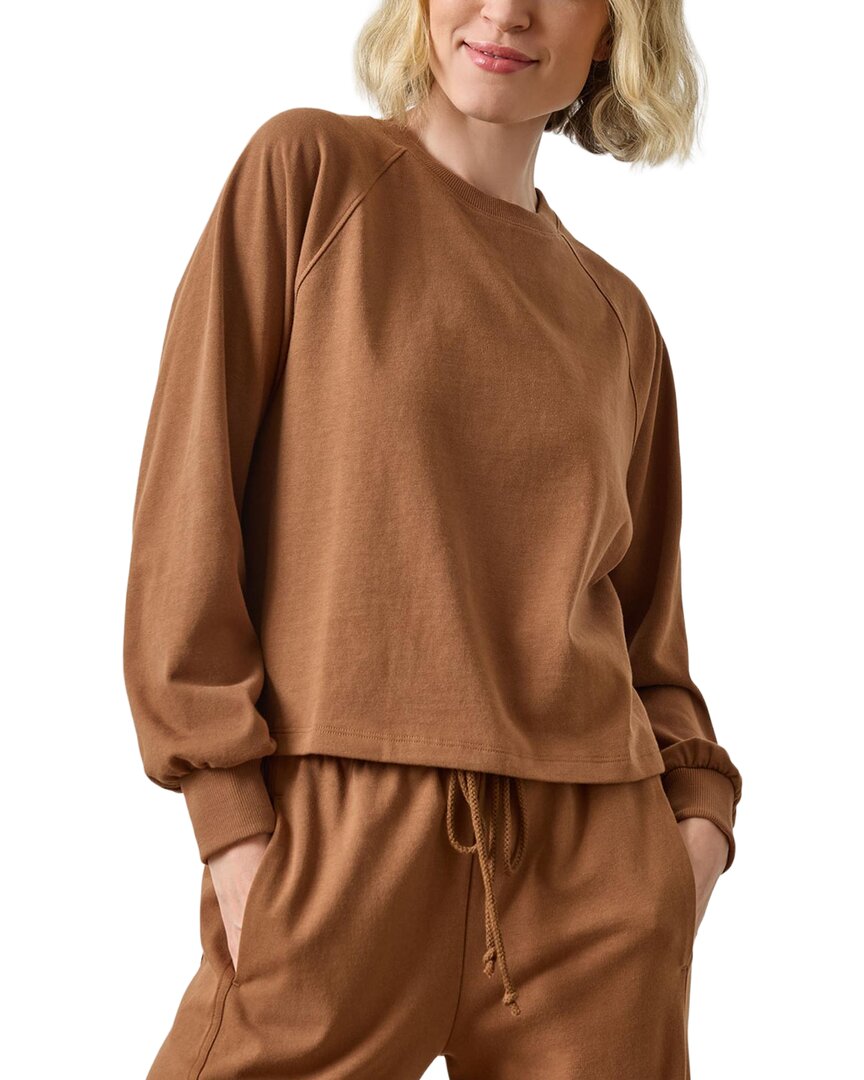 Lilla P Pleat Back Crewneck In Brown