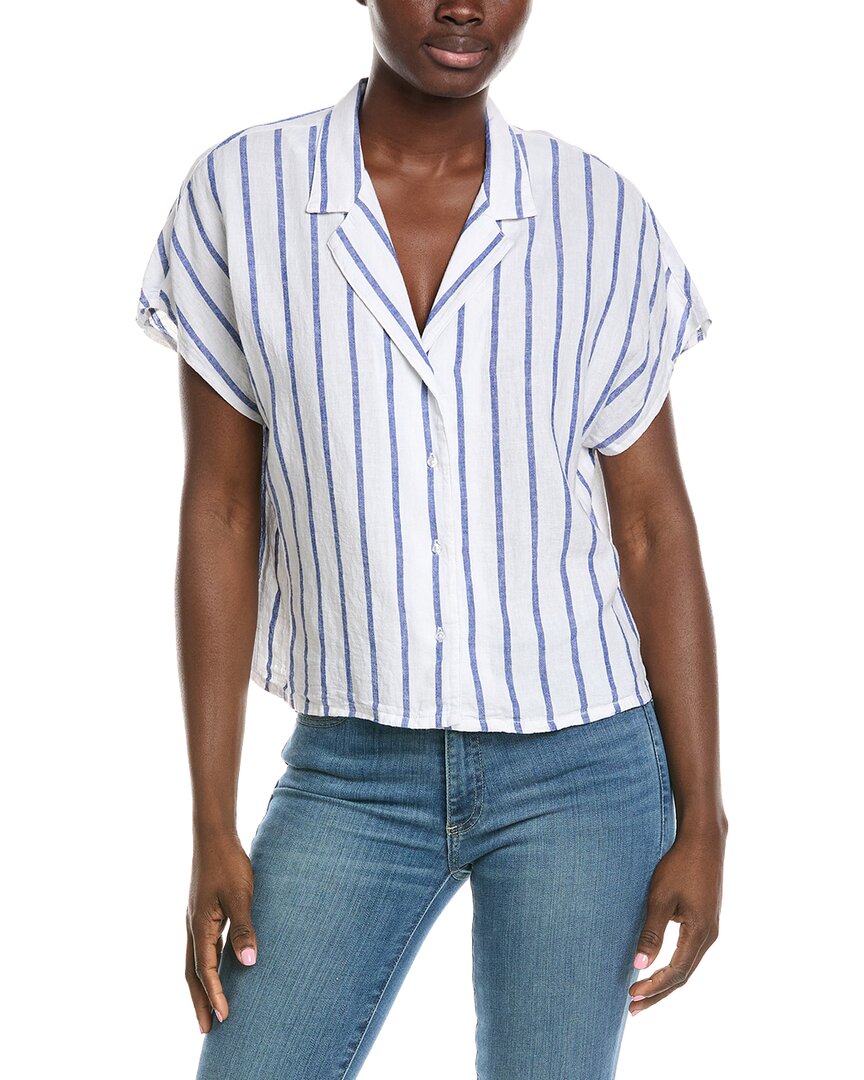 Z Supply Parallel Button Down Linen-blend Top In Blue