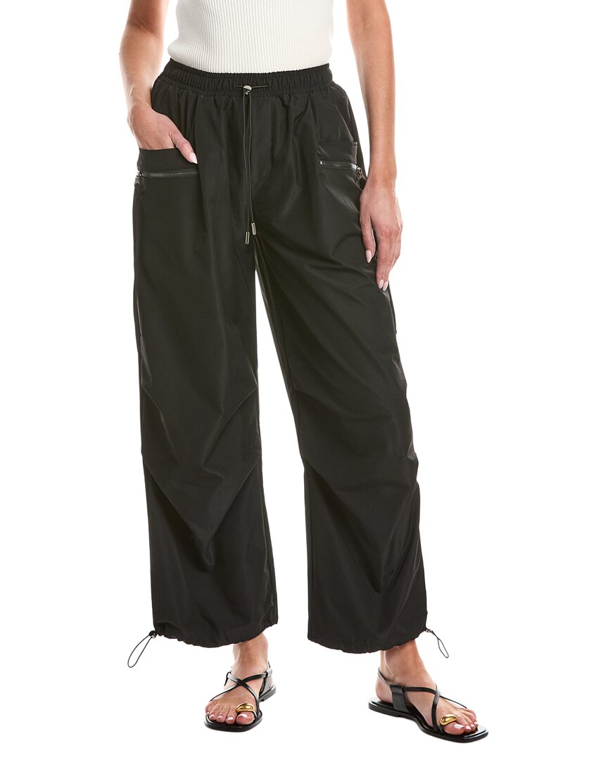 Gracia Drawstring Ruched Cargo Parachute Trouser In Black
