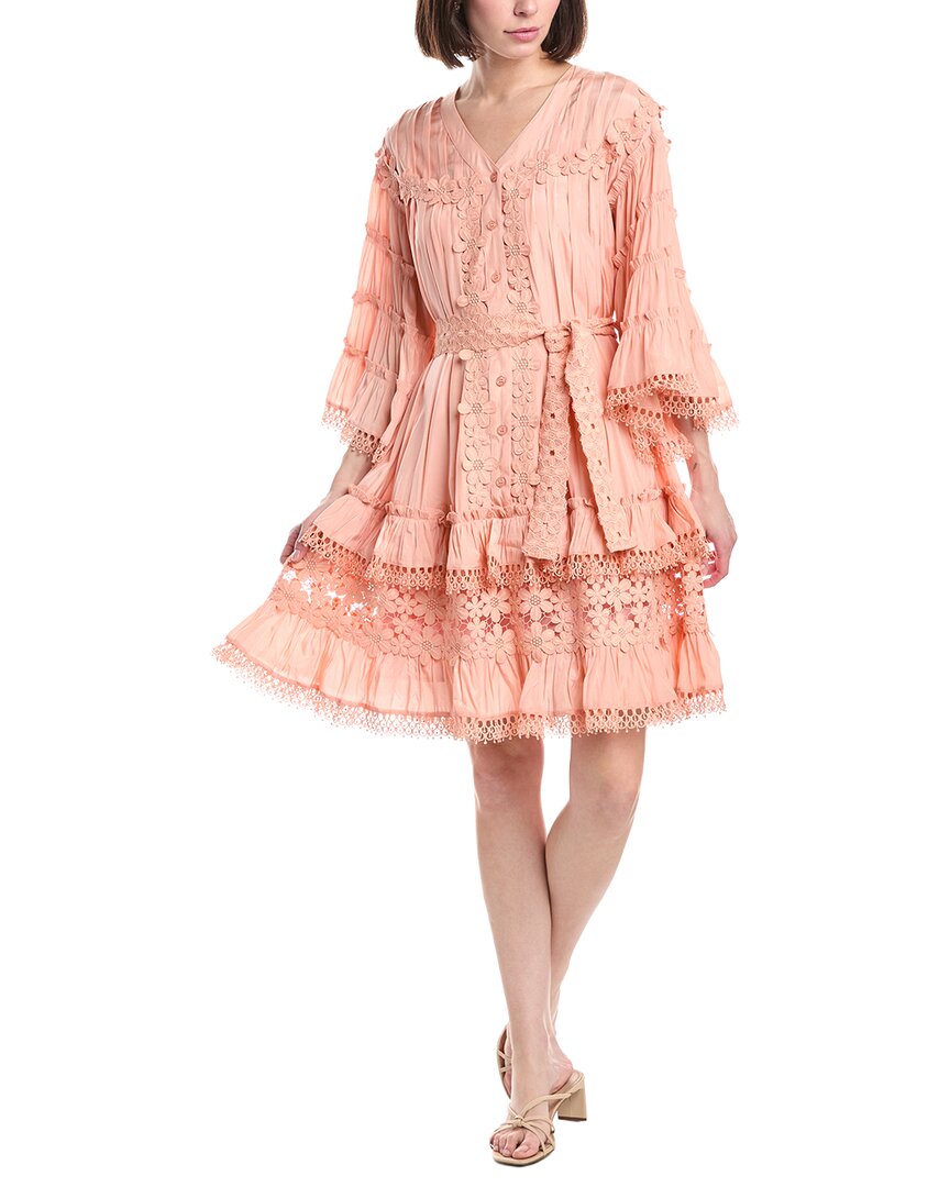 Beulah Floral Lace Detail Tiered Flounce Mini Dress In Red