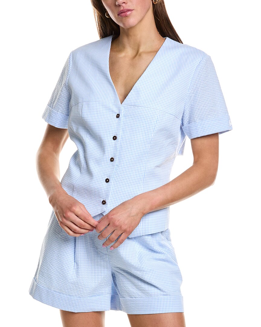 Rowing Blazers Gingham Buckle Back Top In Blue/white Gingham