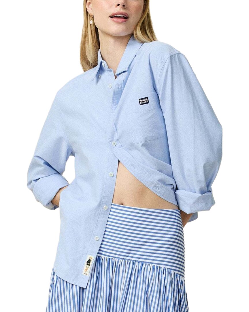 Rowing Blazers Poplin Pinstripe Top In Blue Stripe