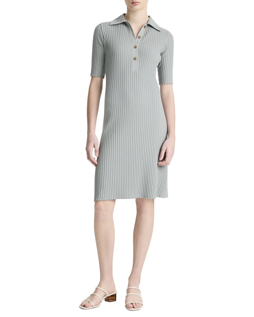 Vince Elbow Sleeve Polo Mini Dress In Blue