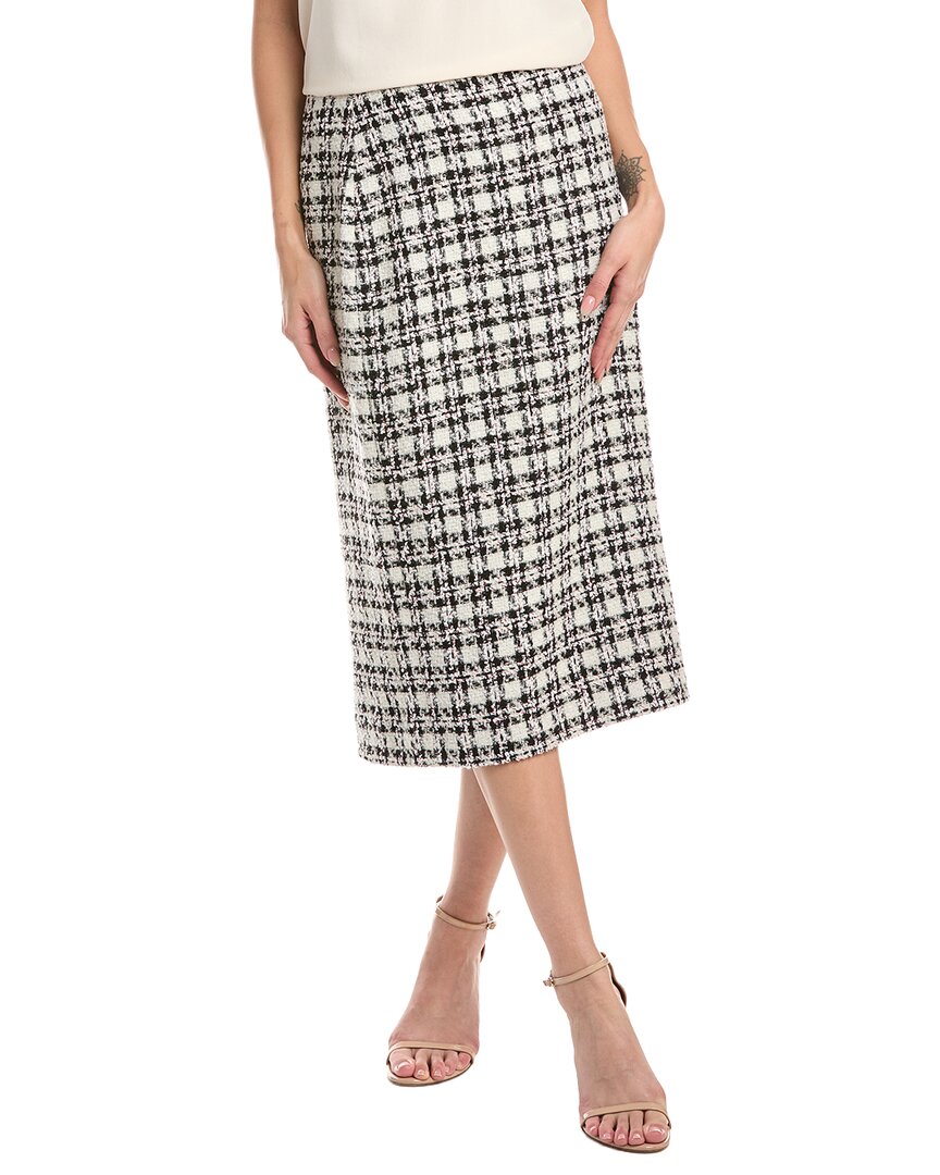 St John St. John Plaid Wool-blend Pencil Skirt In Bepm-black/ecru/pinkmulti