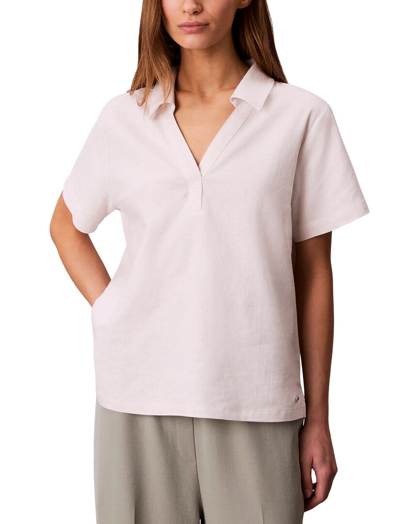 Calvin Klein Linen-blend Polo T-shirt In White