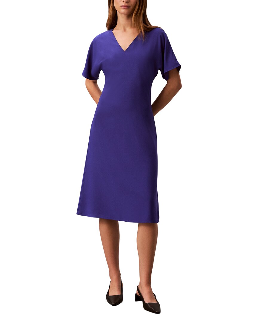 Calvin Klein Crepe Midi Dress In Grey
