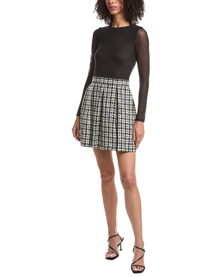 Alice And Olivia Alice + Olivia Chara Crewneck Flared Tweed Mini Dress In Black