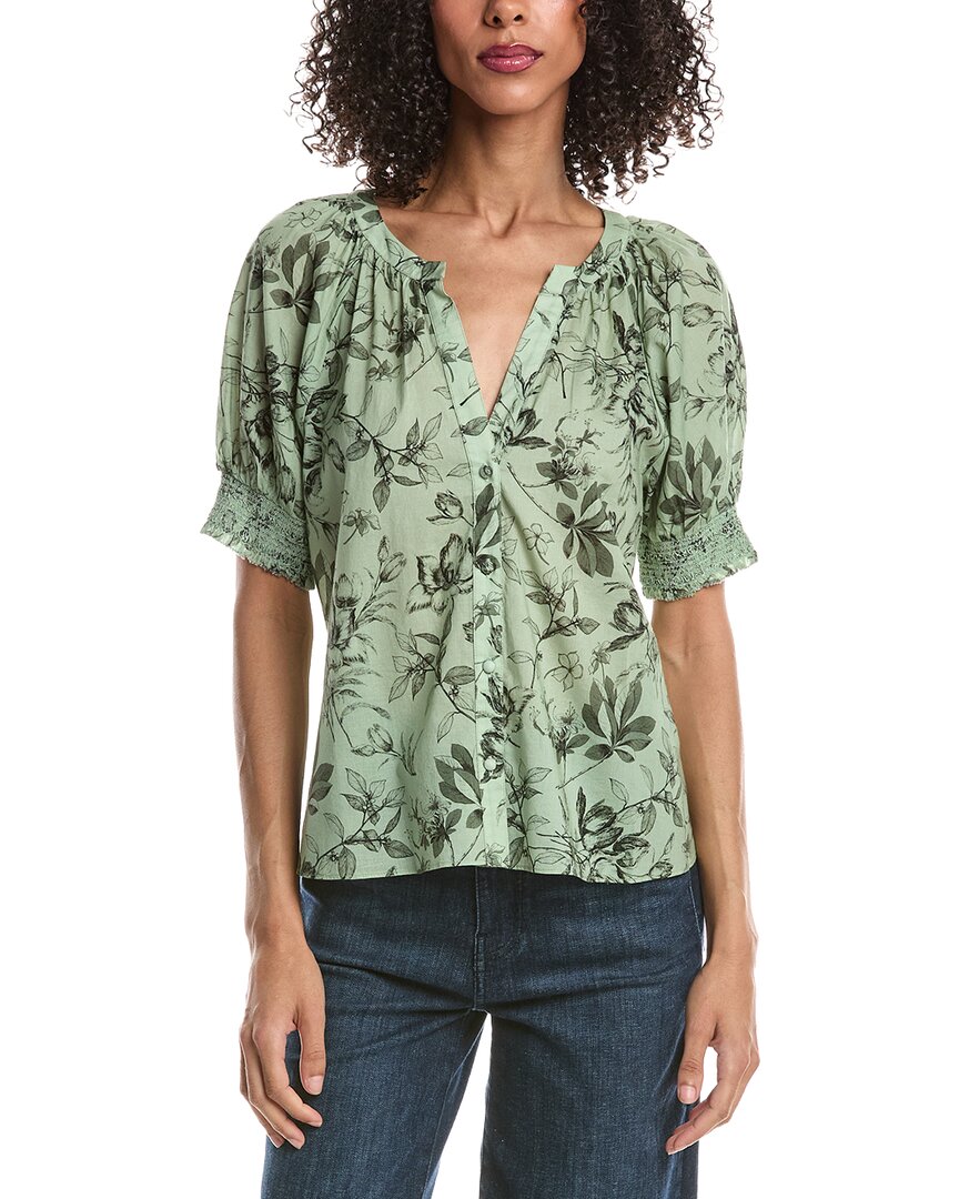 Alice And Olivia Alice + Olivia Thalia Puff Sleeve Button Down Blouse In Green