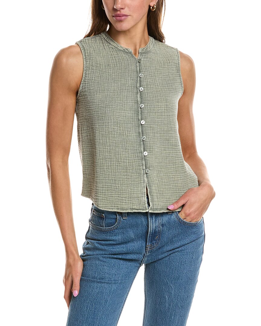 Splendid Ava Gauze Button Tank Top In Green