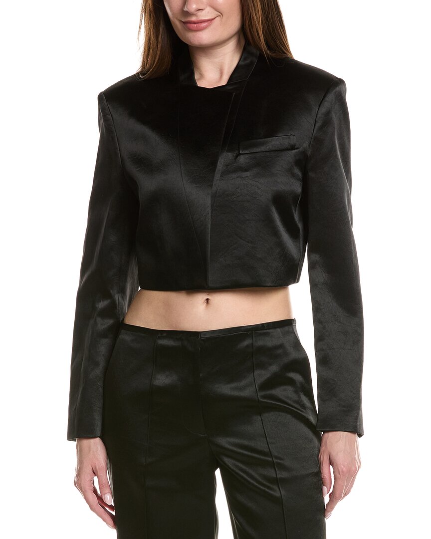Helmut Lang Crop Textured Satin Blazer In Black