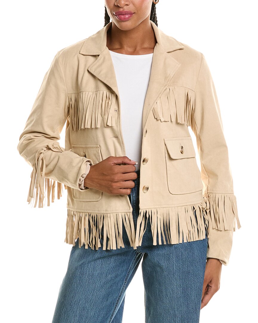 Stella + Lorenzo Short Fringe Jacket In Neutral