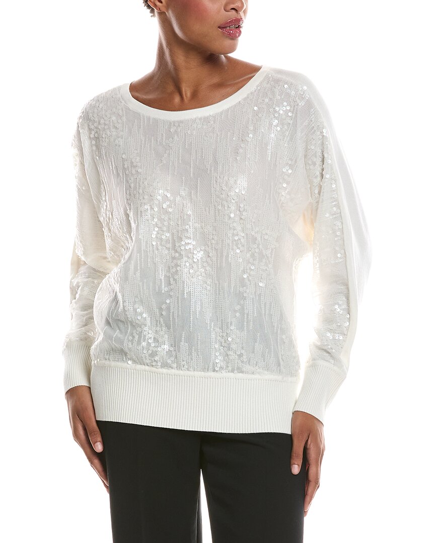Joseph A . Allover Sequin Overlay Dolman Sweater In Ivory