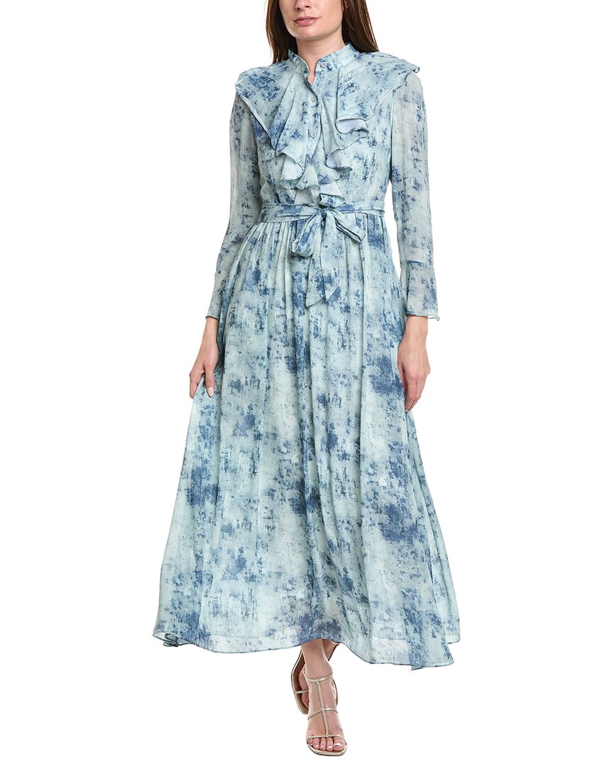 Nancy Yang Long Sleeves Maxi Dress In Blue