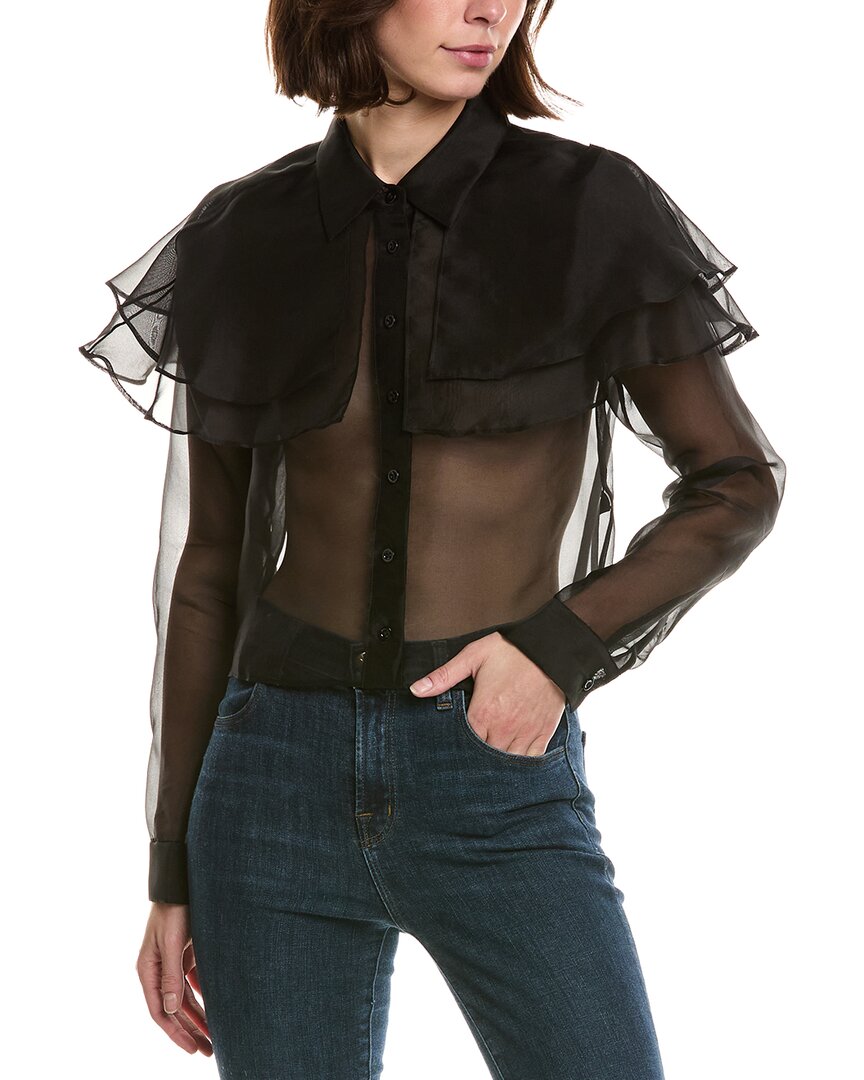 Frame The Organza Cape Silk Top In Black