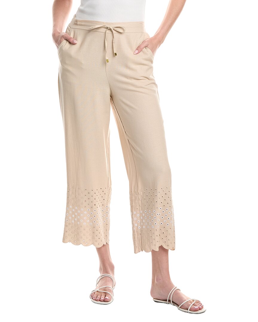 Ellen Tracy Pull On Cropped Linen-blend Pant In 103-linen