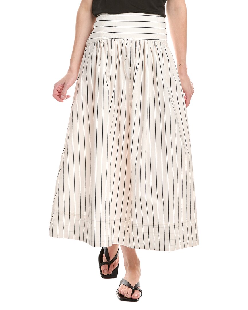 Nvlt Poplin Gathered Midi Skirt In 144-cream/black Stripe