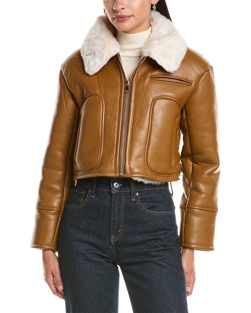 La Fiorentina Cropped Faux Fur Jacket In Brown
