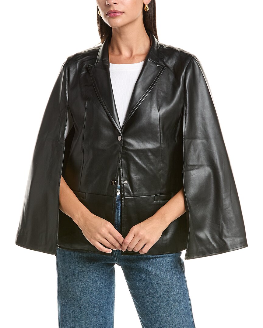 La Fiorentina Faux Leather Cape In Black