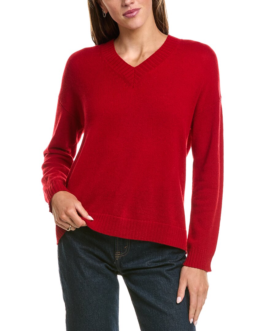 Hannah Rose Basic V-neck 100% Cashmere Sweater In Red