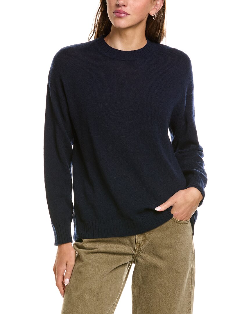 Hannah Rose Basic 100% Cashmere Crewneck Sweater In Navy