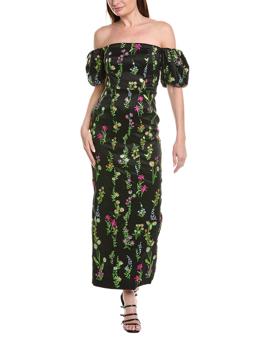 Milly Nira Bloom Embroidery Off The Shoulder Maxi Dress In Black