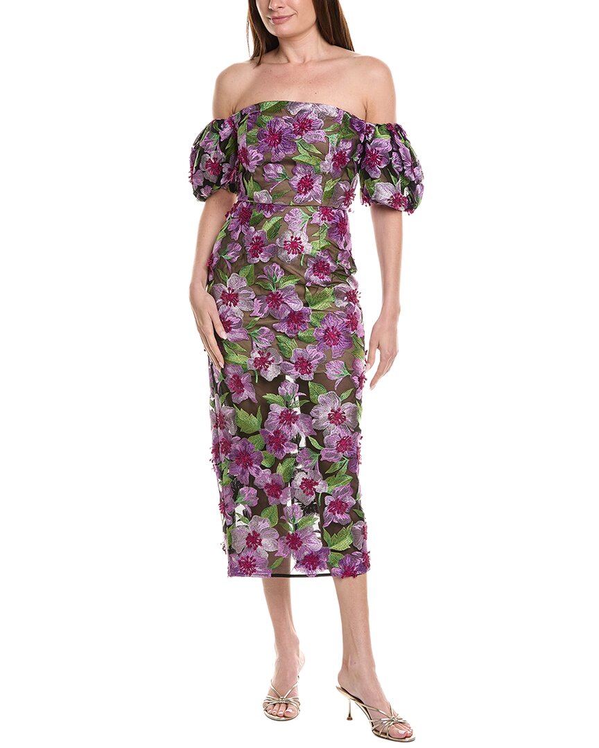 Milly Nira 3d Embellished Midi Dress In Purple