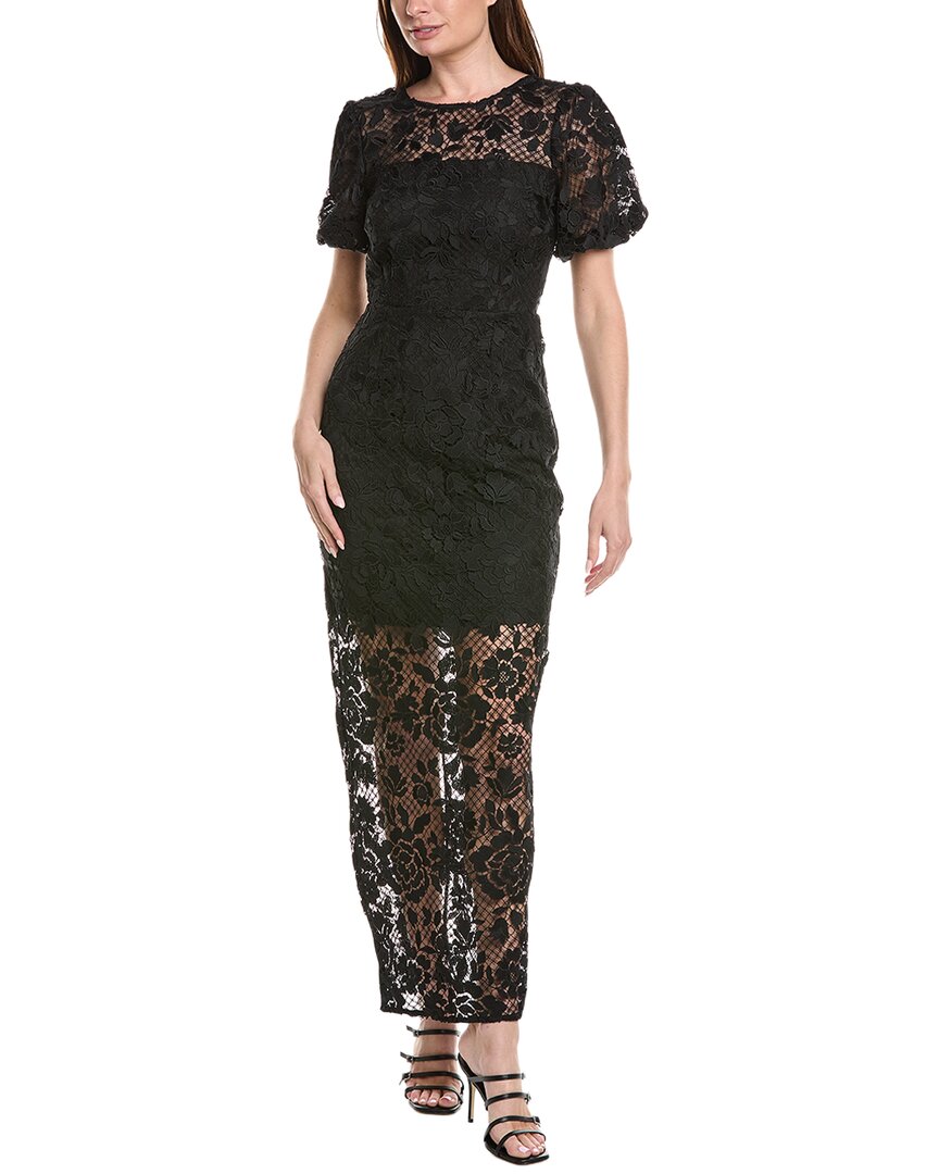 Milly Yasmin Long Rose Mosaic Maxi Dress In Black