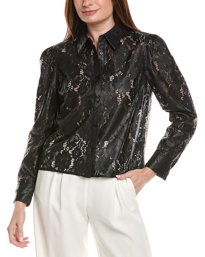 Milly Arlo Textured Lace Button Down Shirt In Black