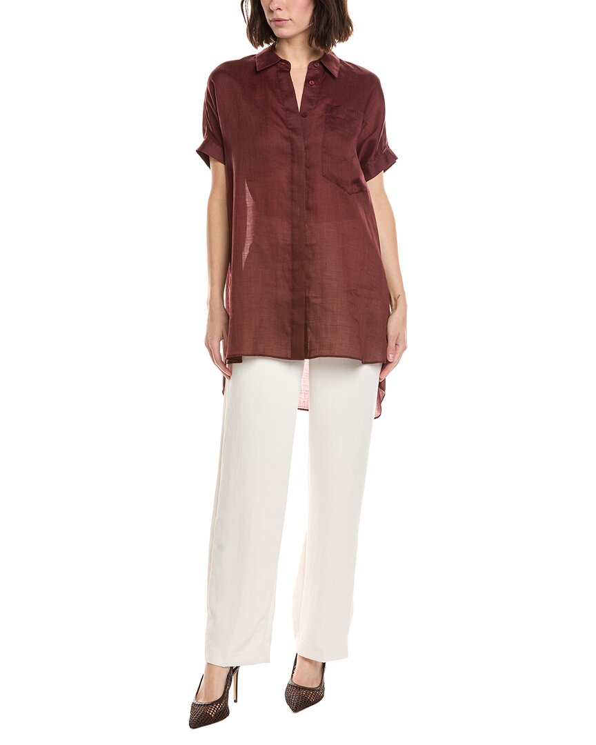 Lafayette 148 New York Oversized Short Sleeve Shirt In Rosewood