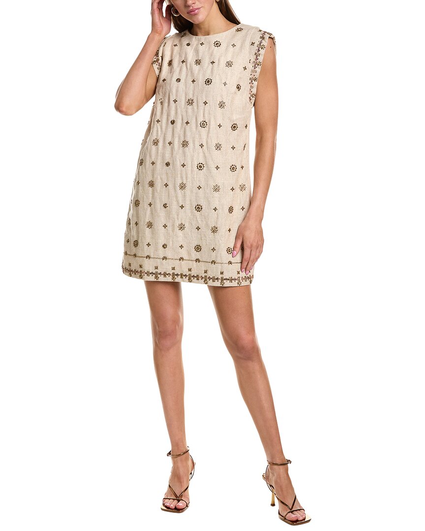 Endless Rose Beaded Linen-blend Mini Dress In Brown