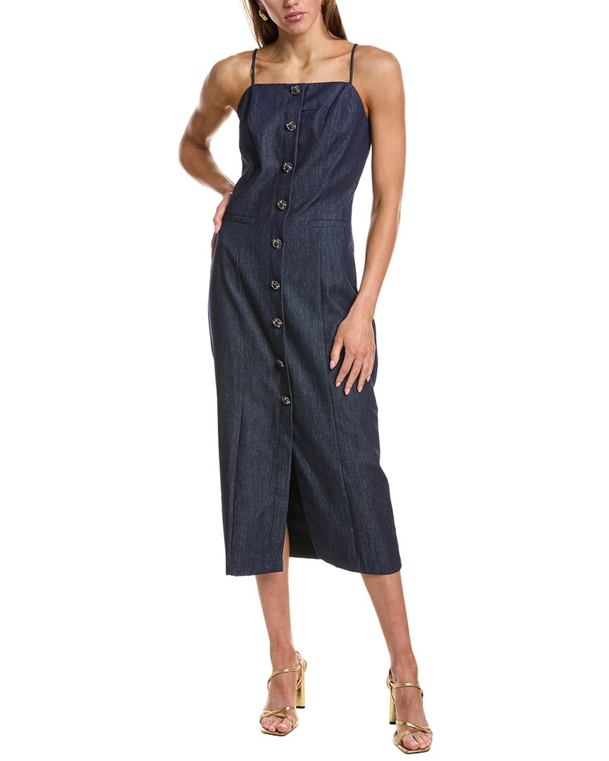 Endless Rose High Neck Denim Midi Dress In Navy