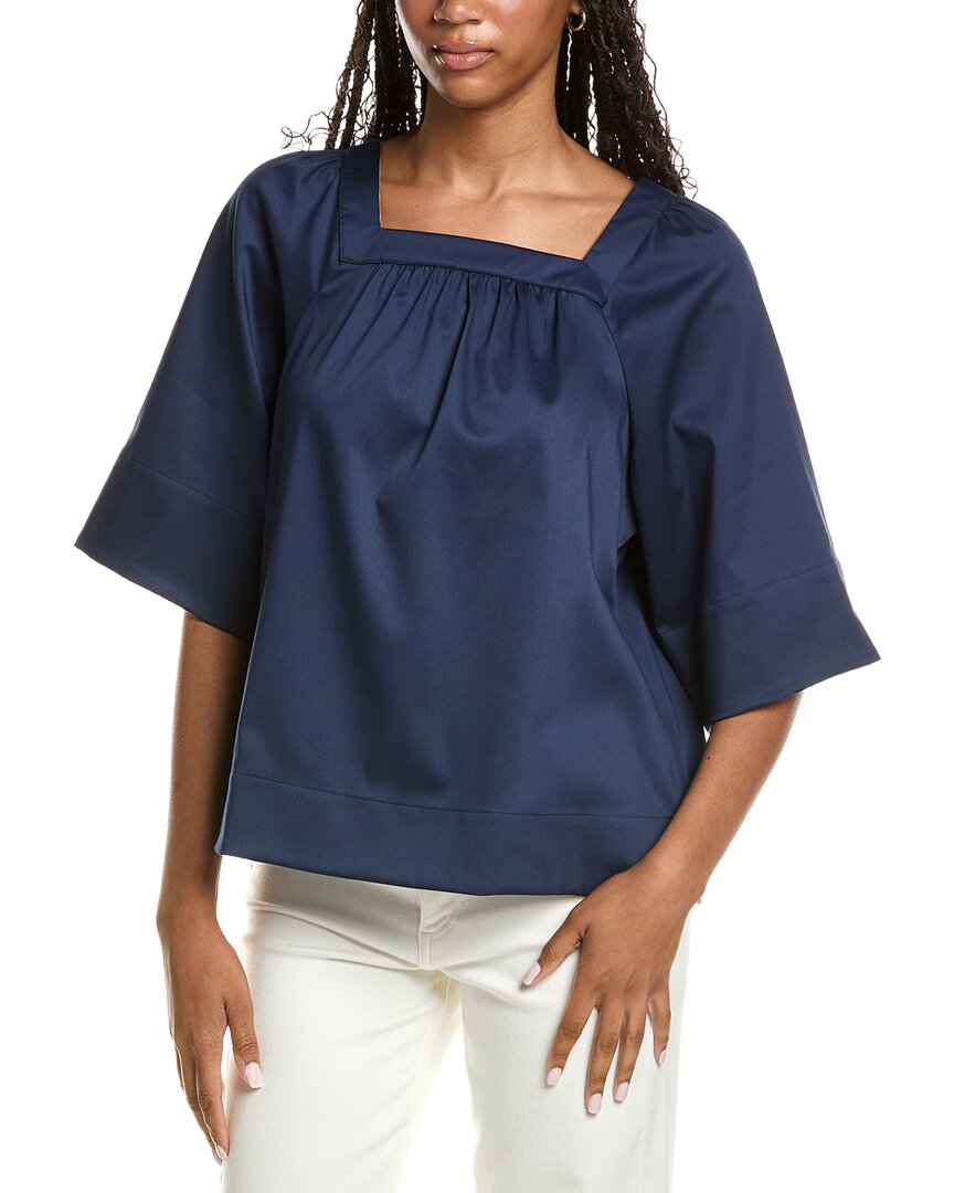 Foxcroft Violet Elbow-sleeve Matte Top In Navy