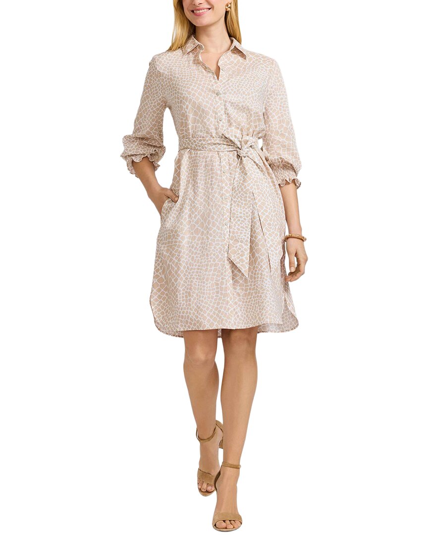 Foxcroft Abby Giraffe Linen-blend Shirtdress In Brown