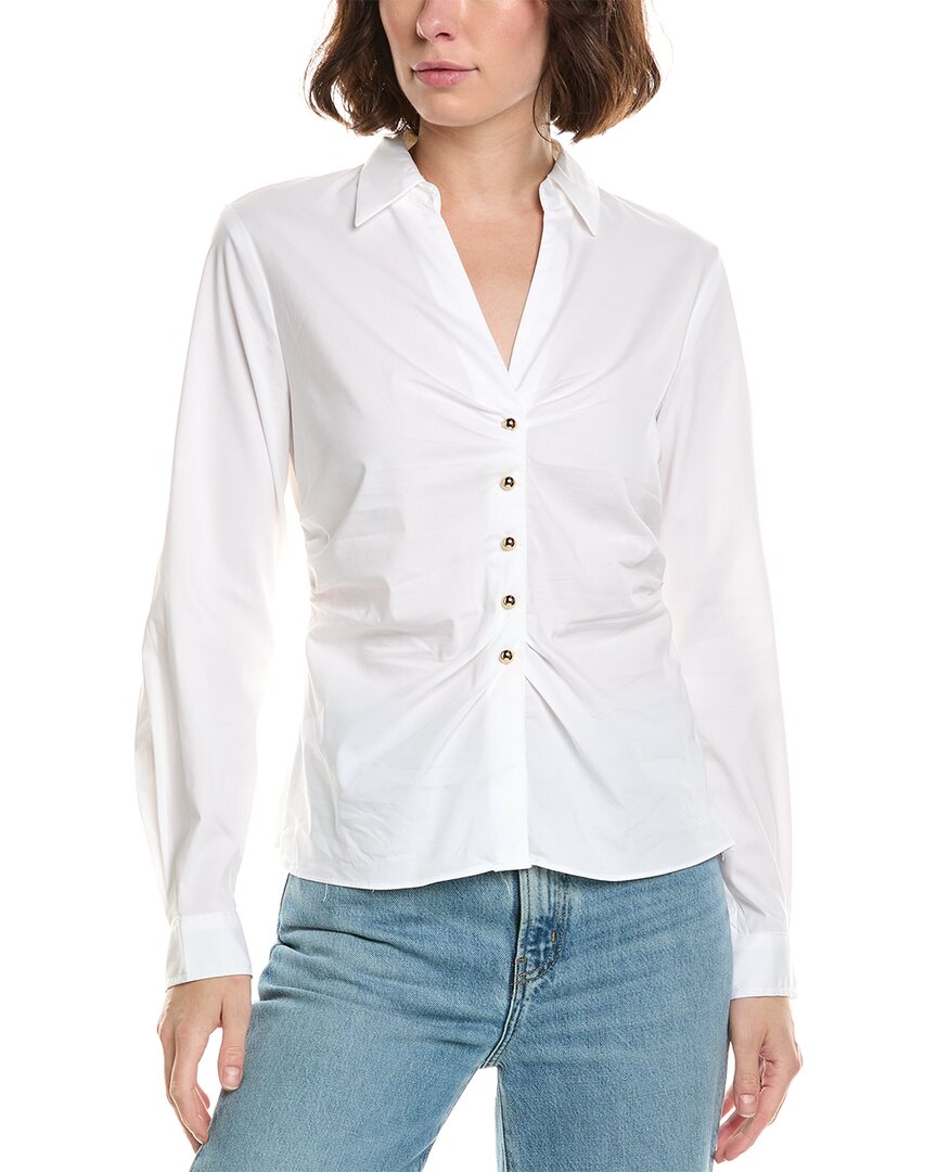 T Tahari Collared Woven Shirt In White