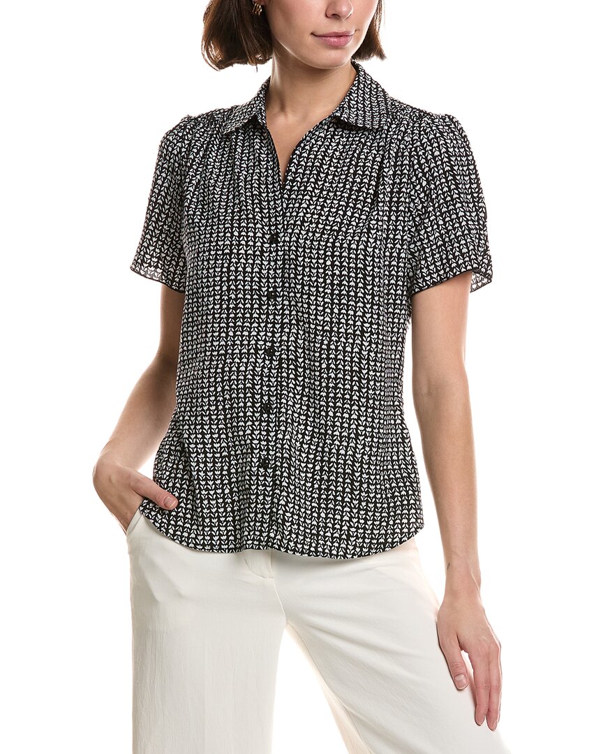 T Tahari Printed Button Down Woven Shirt In Black