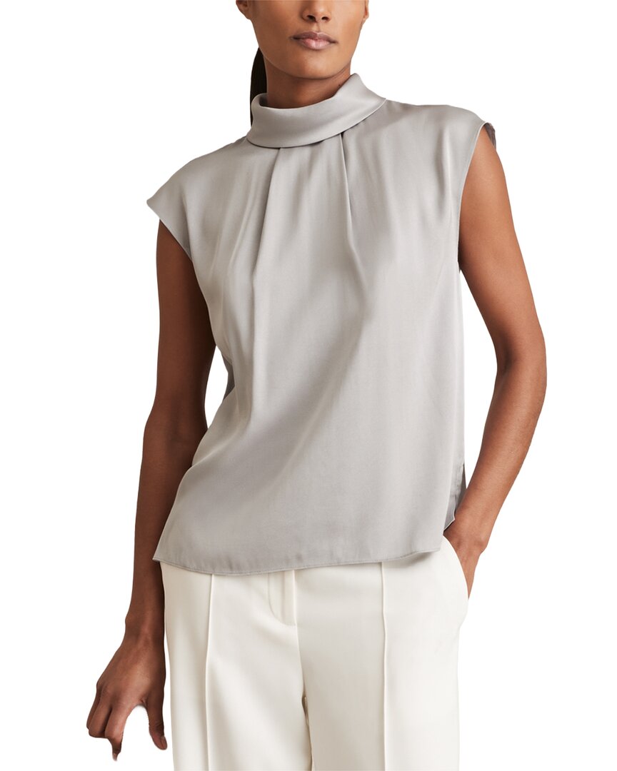 Reiss Dania High Neck Shell Top In Grey