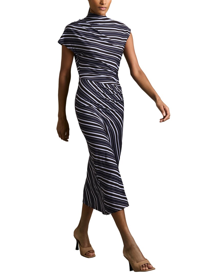 Reiss Women's Blue Dillon Stripe-Print Draped Midi Dress - Image 2