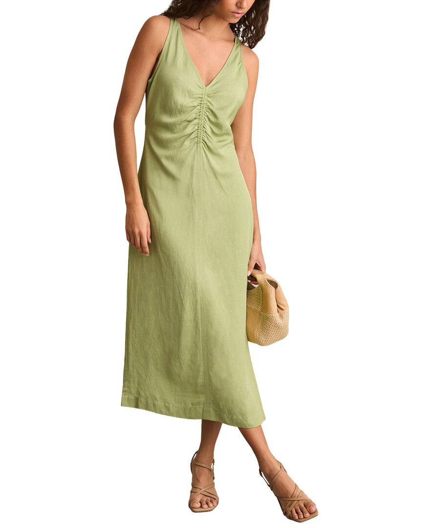 Reiss Green Pari Ruched Linen-Blend Dress