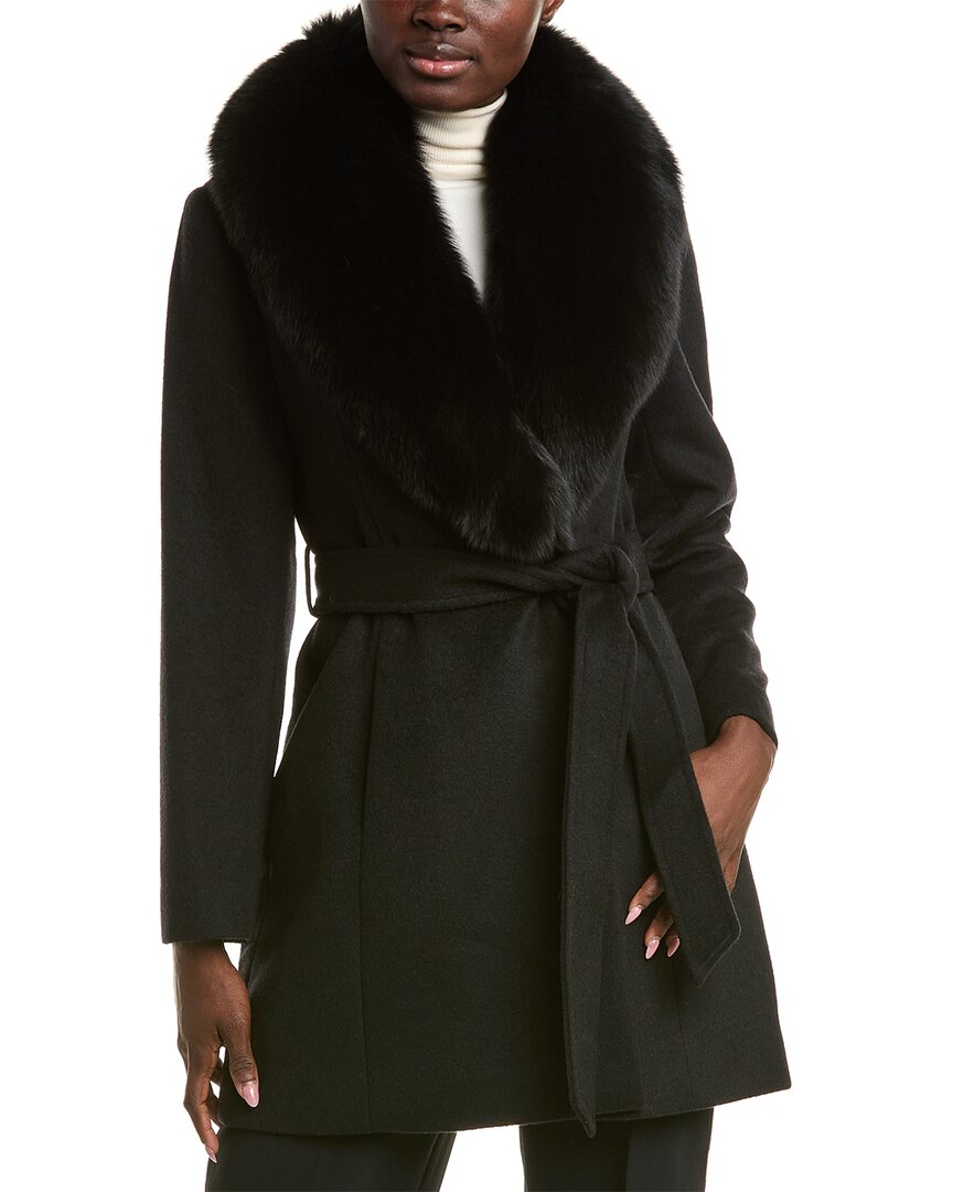 Sofia Cashmere Sofiacashmere Wool-blend Wrap Coat In Black