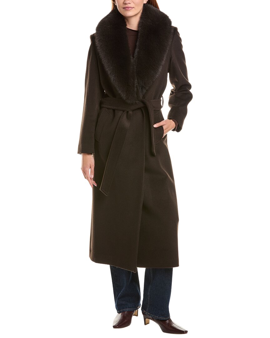 Sofia Cashmere Sofiacashmere Shawl Collar Wool-blend Long Wrap Coat In 220dbrn