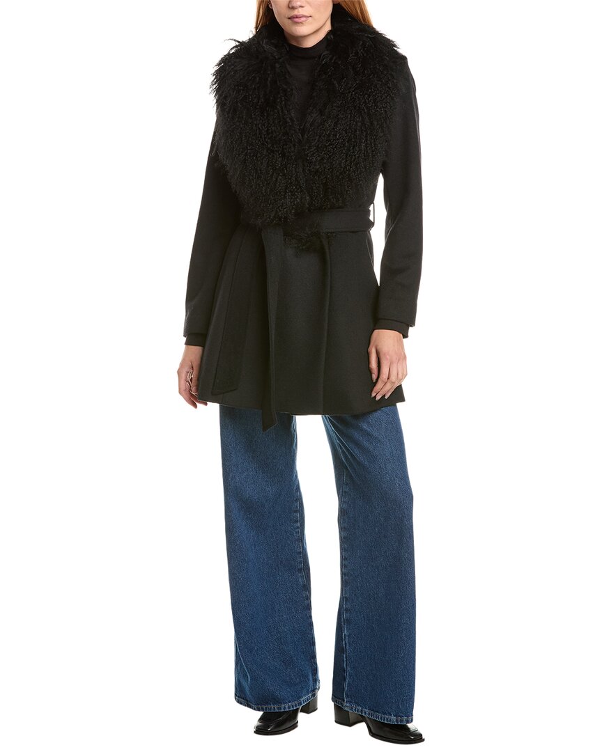 Sofia Cashmere Sofiacashmere Oversized Collar Wool-blend Coat In Black