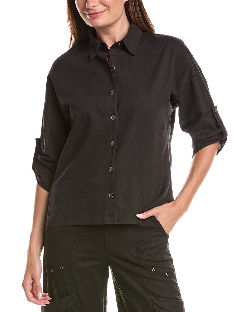 Xcvi Carrie Linen-blend Shirt In Black